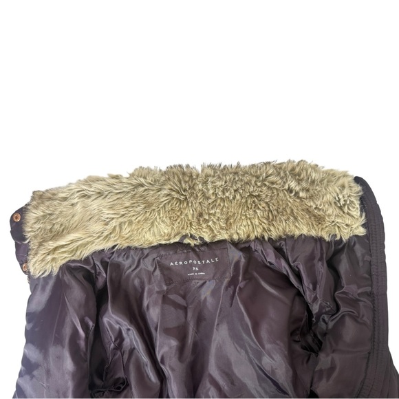 Aeropostale Womens XS Plum Puffer Jacket Hidden Hood Pockets Faux Fur Trim - Picture 3 of 10